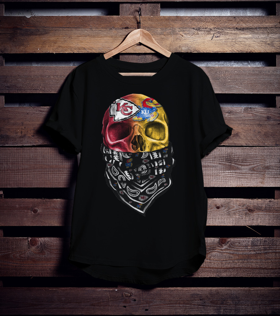 Kc Chiefs Ku Jayhawks Skull Bandana T-Shirt