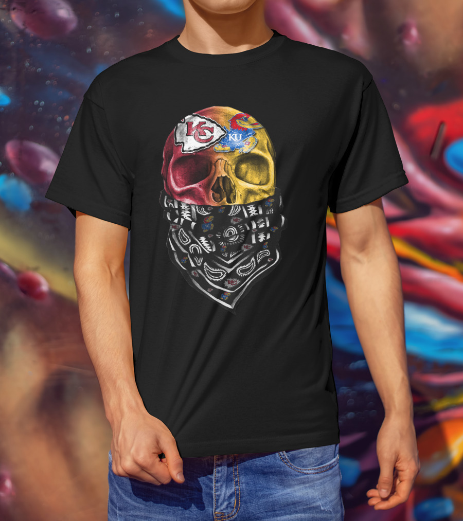 Kc Chiefs Ku Jayhawks Skull Bandana T-Shirt