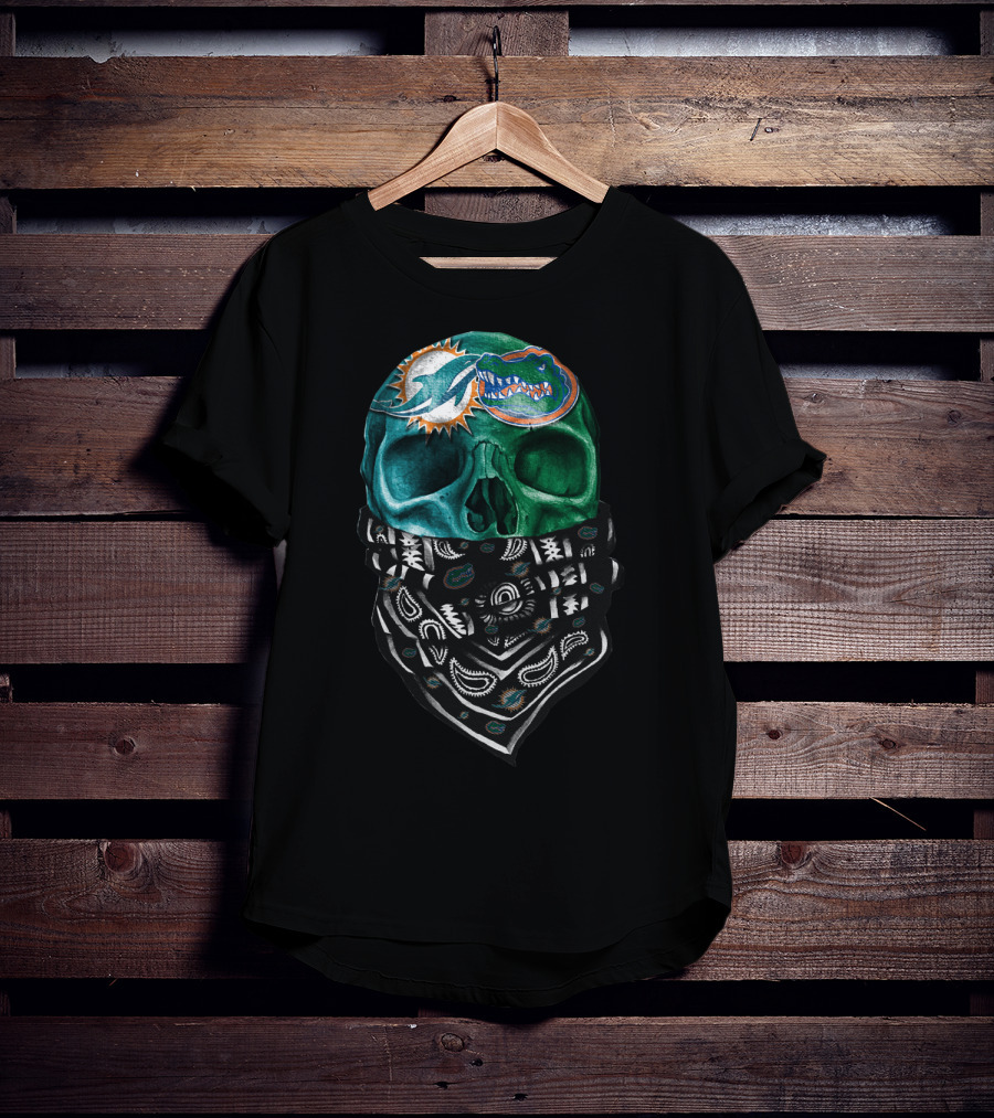 Miami Dolphins And Florida Gators Skull Bandana T-Shirt