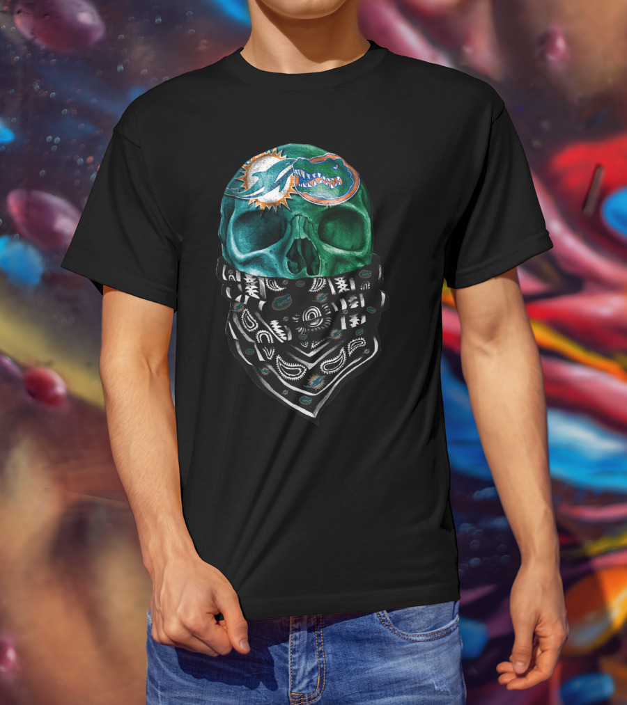 Miami Dolphins And Florida Gators Skull Bandana T-Shirt