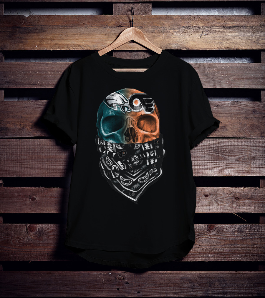 Eagles Flyers Split Skull Bandana T-Shirt