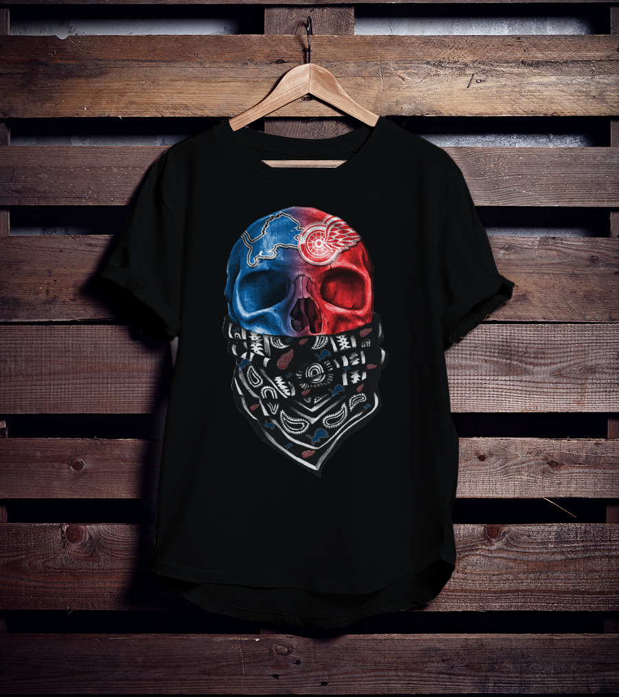 Detroit Lions Red Wings Skull Bandana T-Shirt