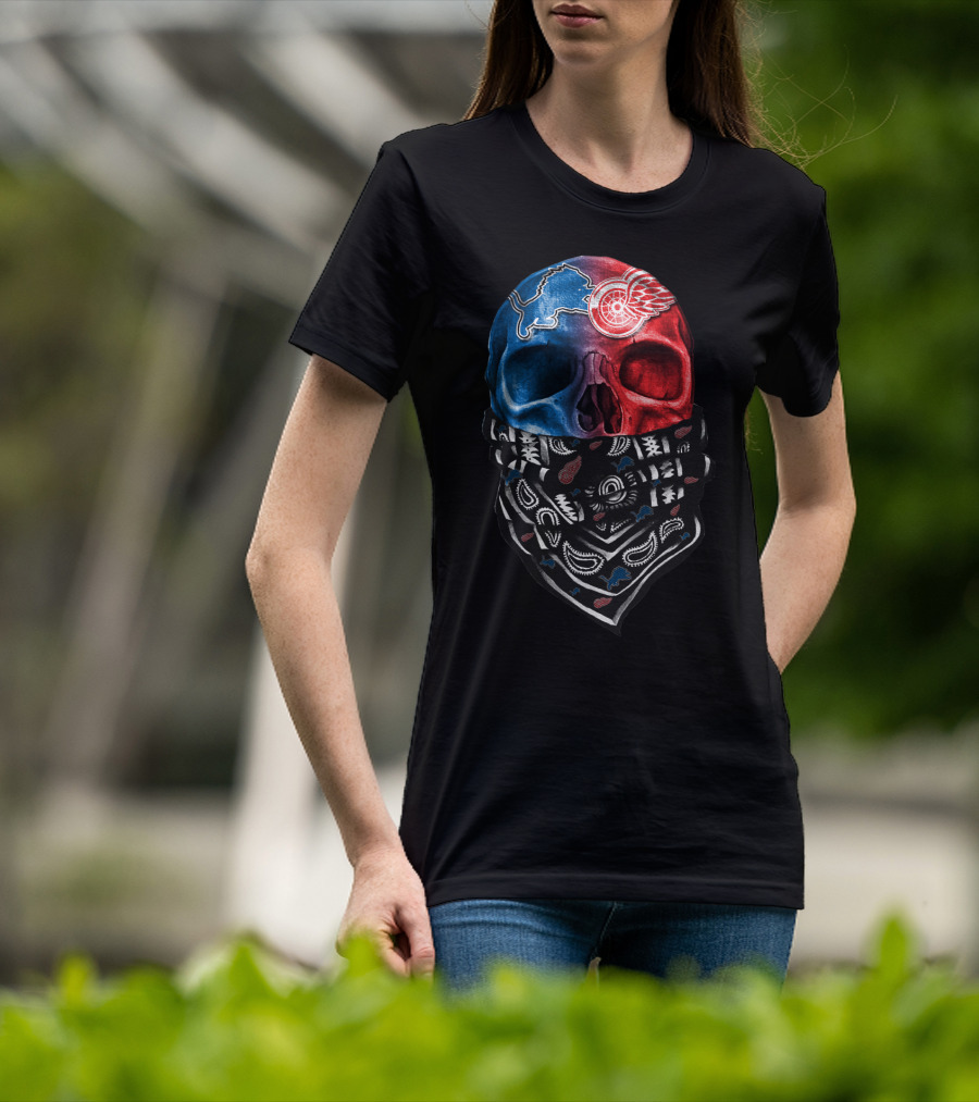 Detroit Lions Red Wings Skull Bandana T-Shirt