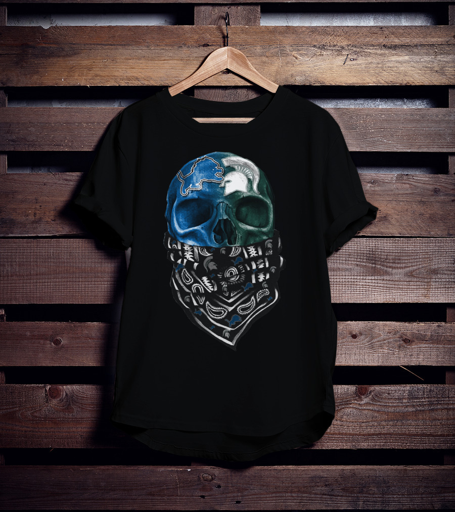 Detroit Lions Michigan State Spartans Skull Bandana T-Shirt