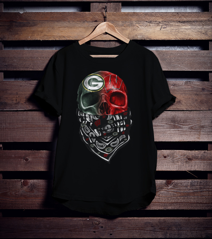 Green Bay Packers Wisconsin Badgers Skull Bandana T-Shirt
