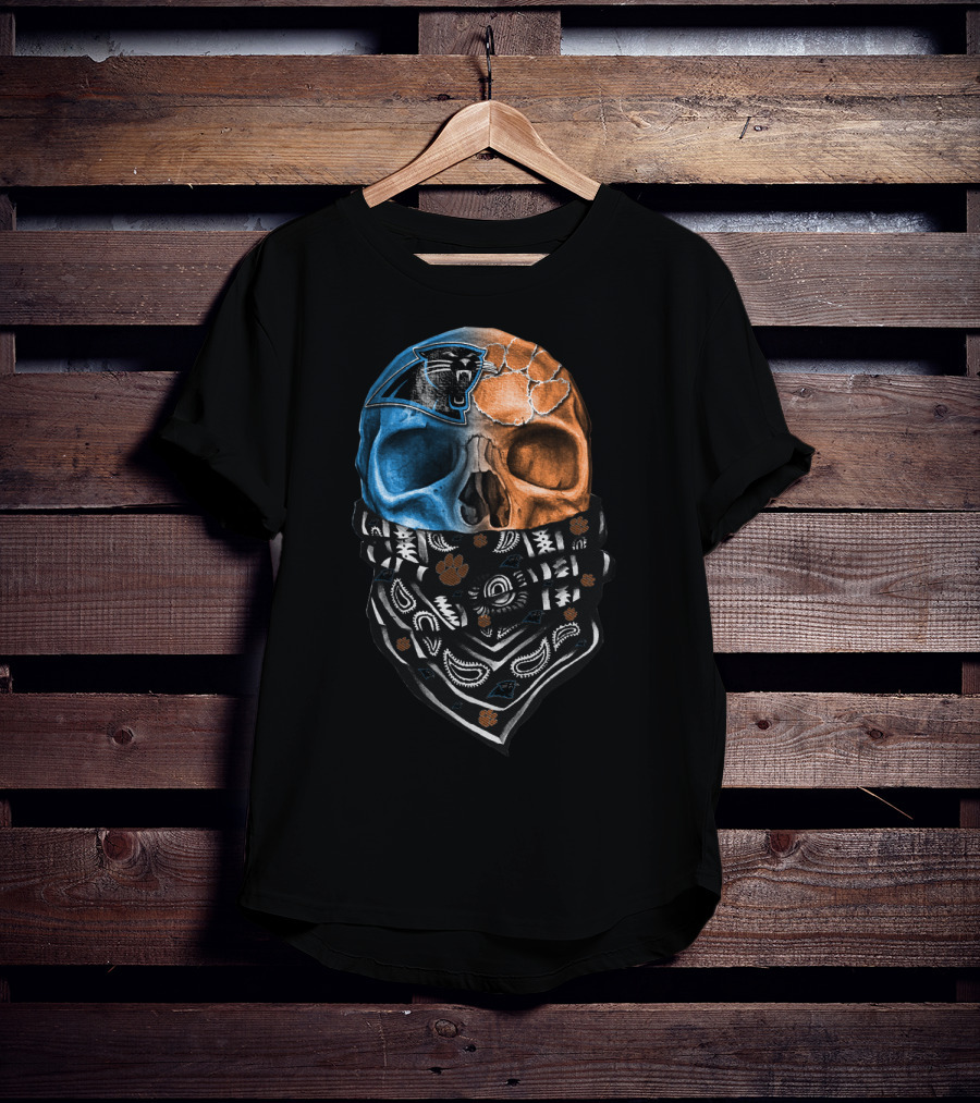 Carolina Panthers Clemson Tigers Fusion Skull Bandana T-Shirt