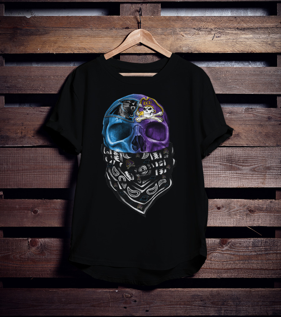 Carolina Panthers Ecu Pirates Skull Bandana T-Shirt