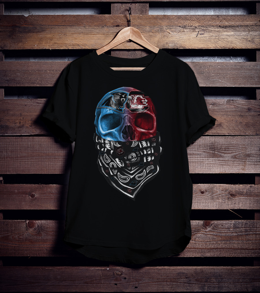 Carolina Panthers And South Carolina Gamecocks Skull Bandana T-Shirt