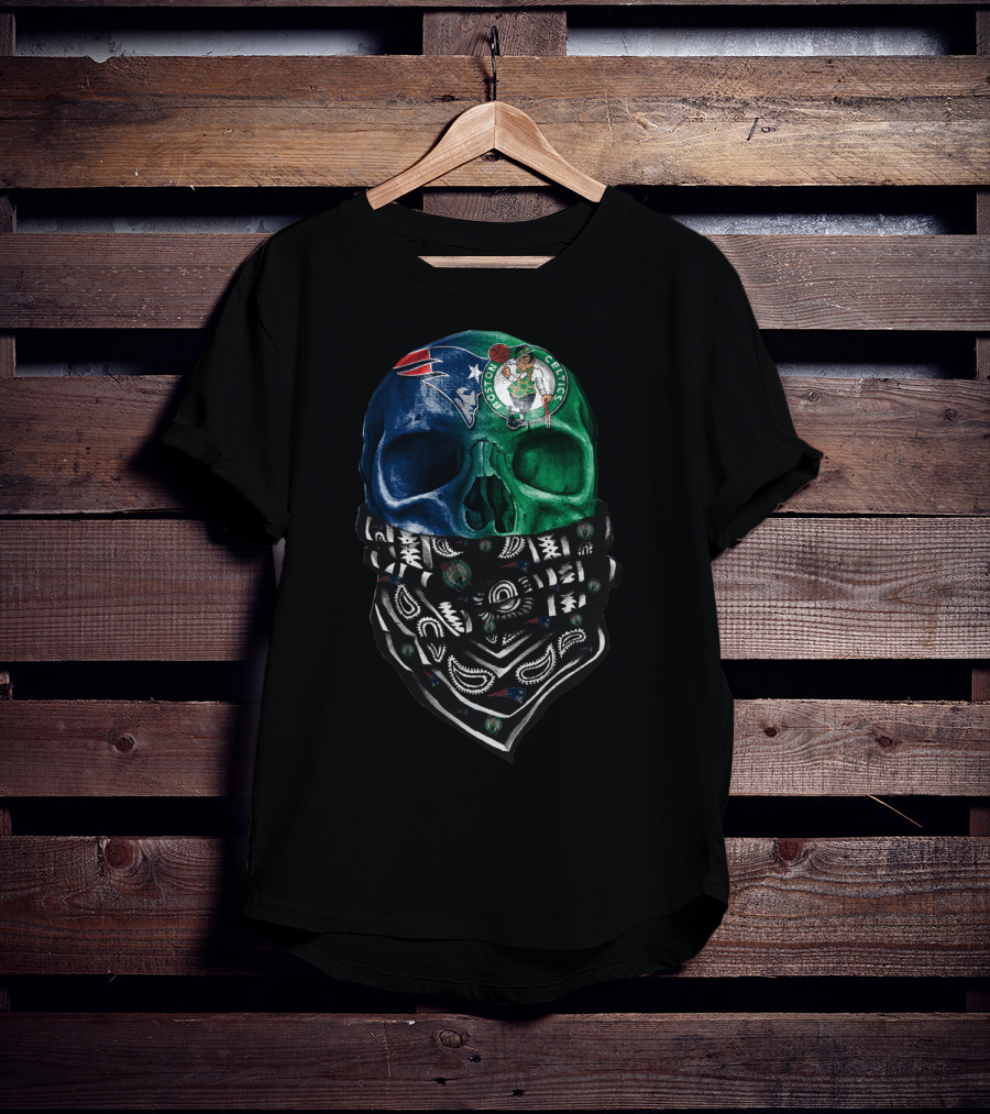 New England Patriots Boston Celtics Skull Bandana T-Shirt
