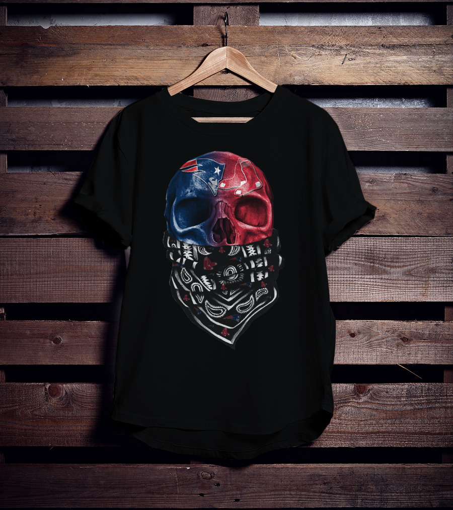 Patriots Red Sox Skull Bandana Fan T-Shirt