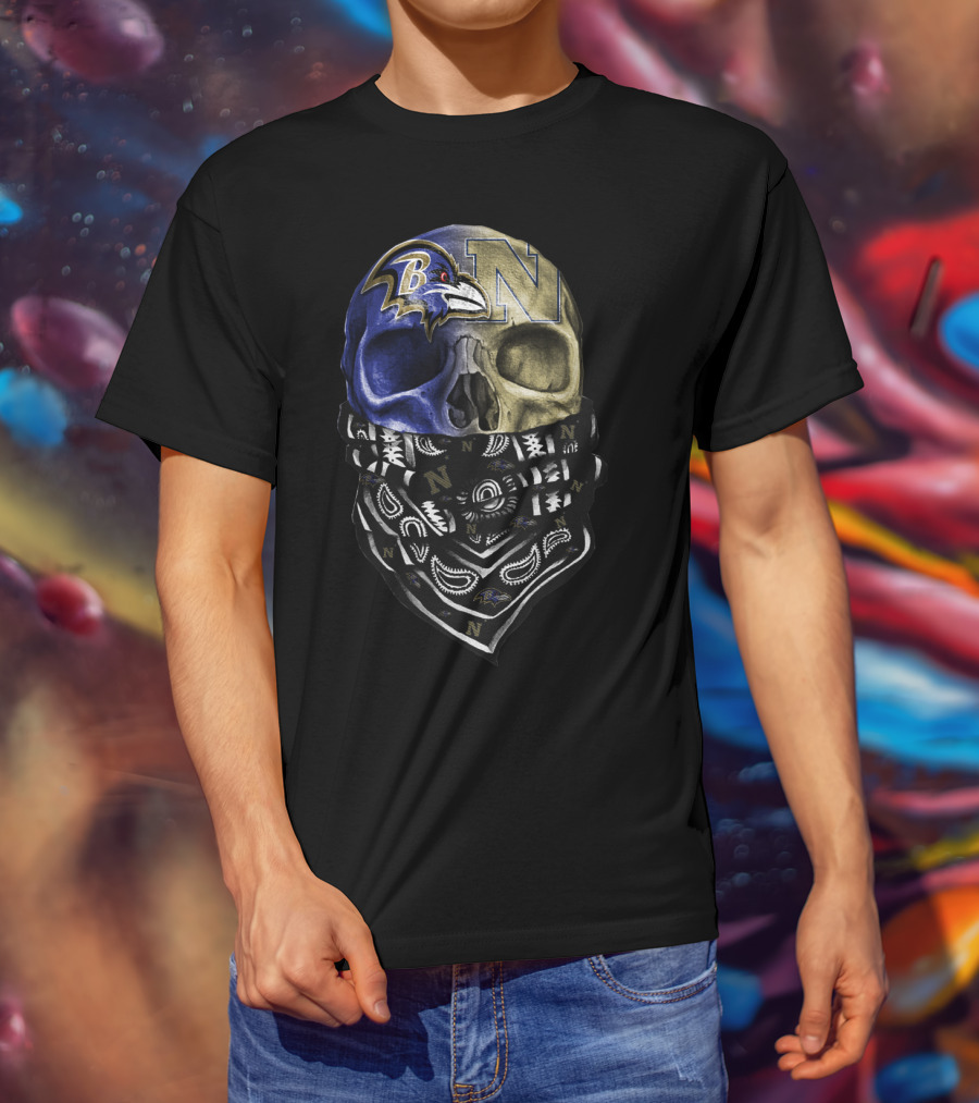 Ravens Navy Skull Bandana Sku 103 T-Shirt