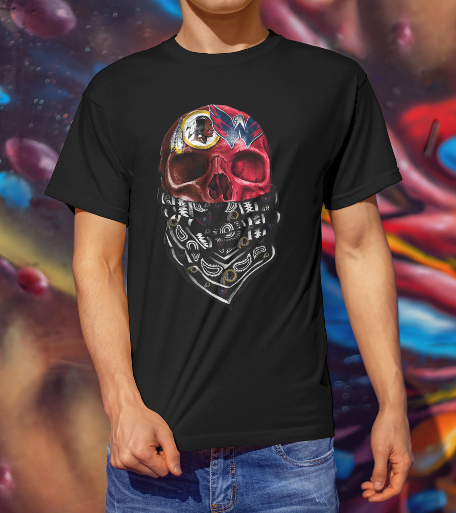 Washington Redskins And Wizards Skull Bandana T-Shirt