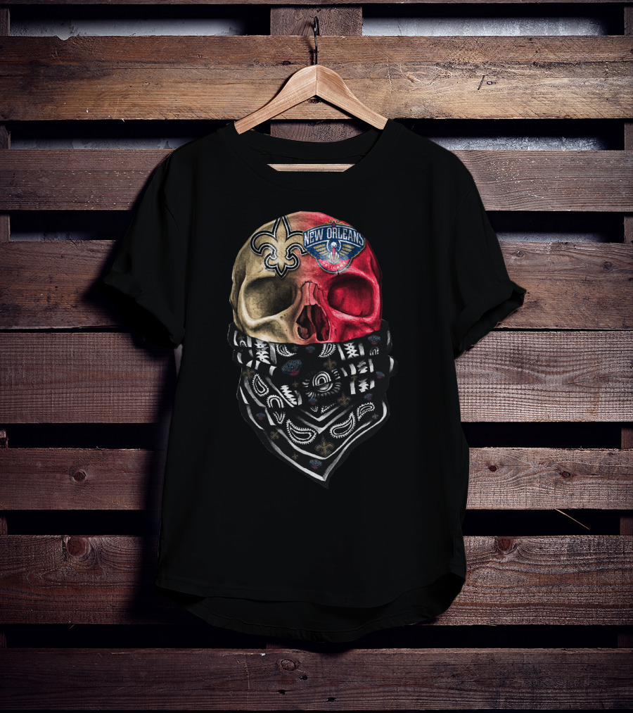 New Orleans Saints Pelicans Skull Bandana T-Shirt