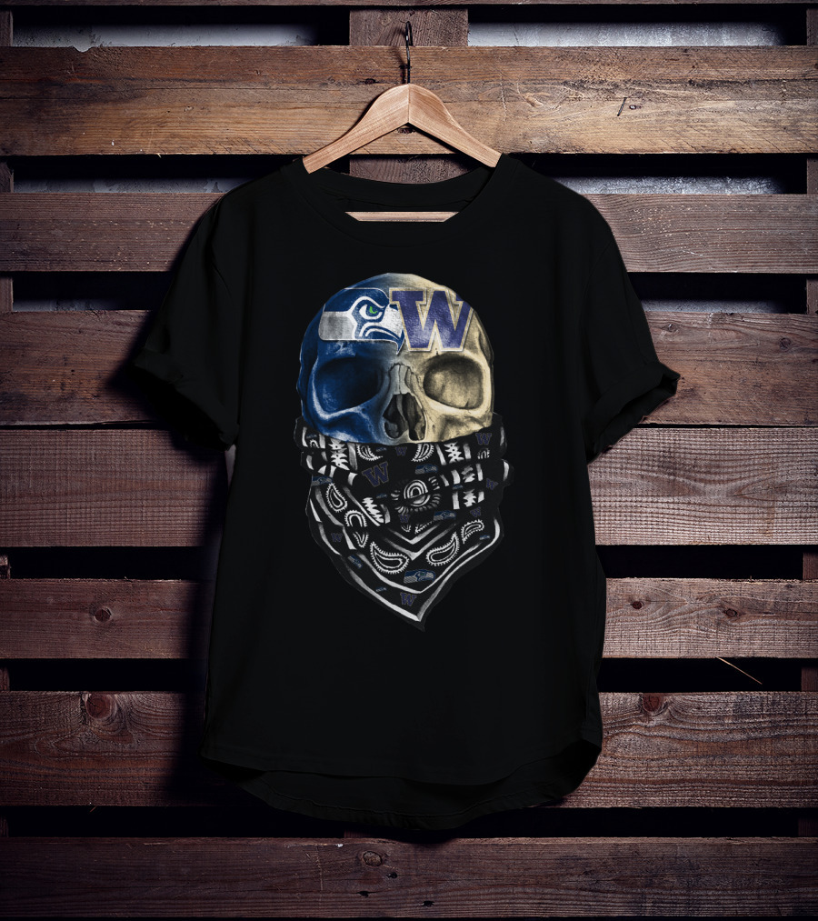 Seattle Seahawks Washington Huskies Skull Bandana T-Shirt