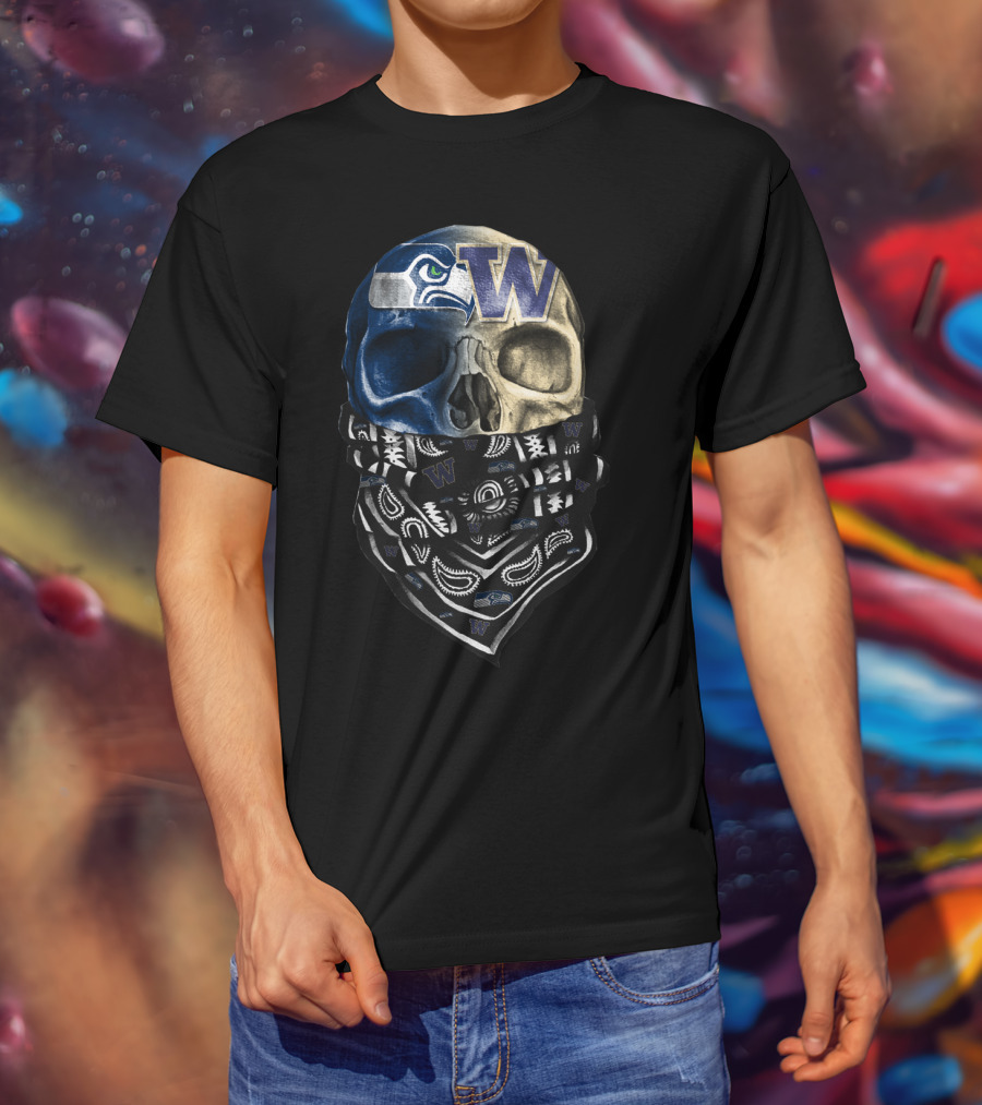 Seattle Seahawks Washington Huskies Skull Bandana T-Shirt