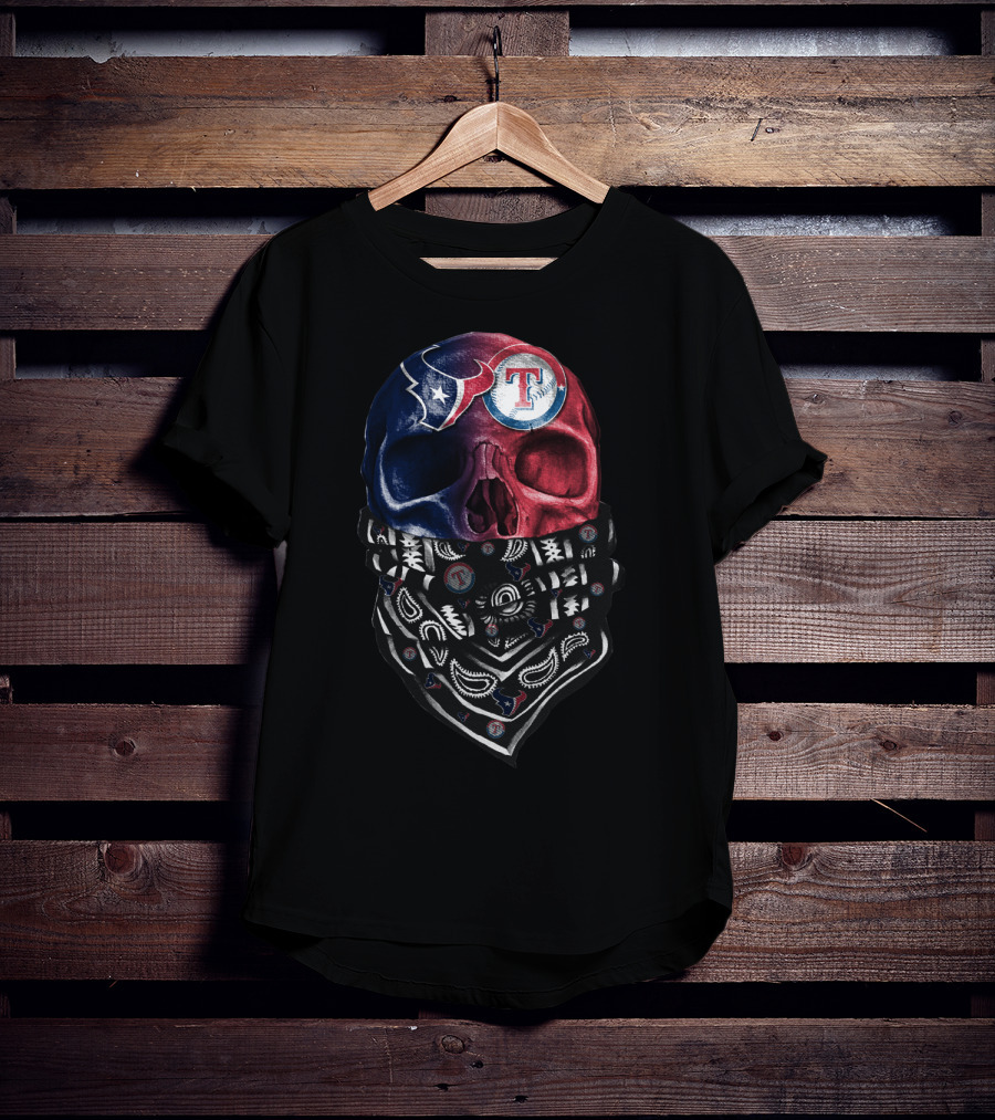 Texans Rangers Skull Bandana Art T-Shirt
