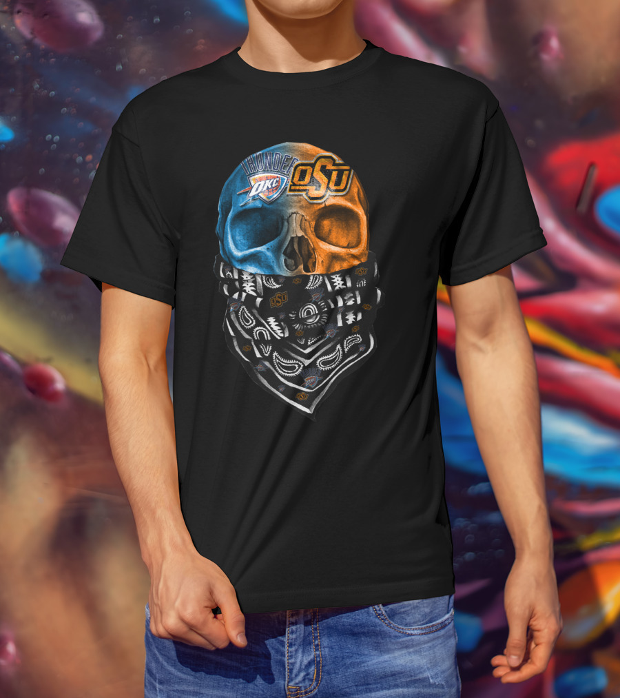 Okc Thunder Osu Skull Bandana T-Shirt