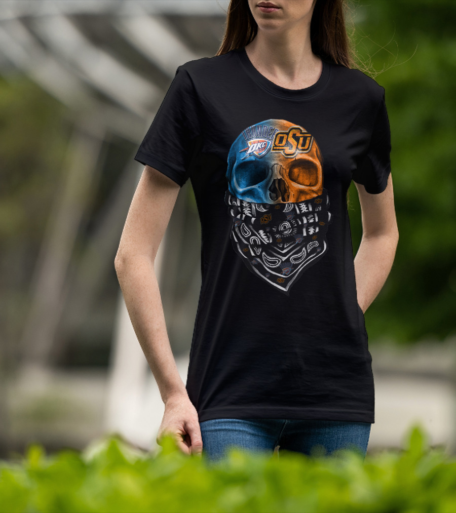 Okc Thunder Osu Skull Bandana T-Shirt
