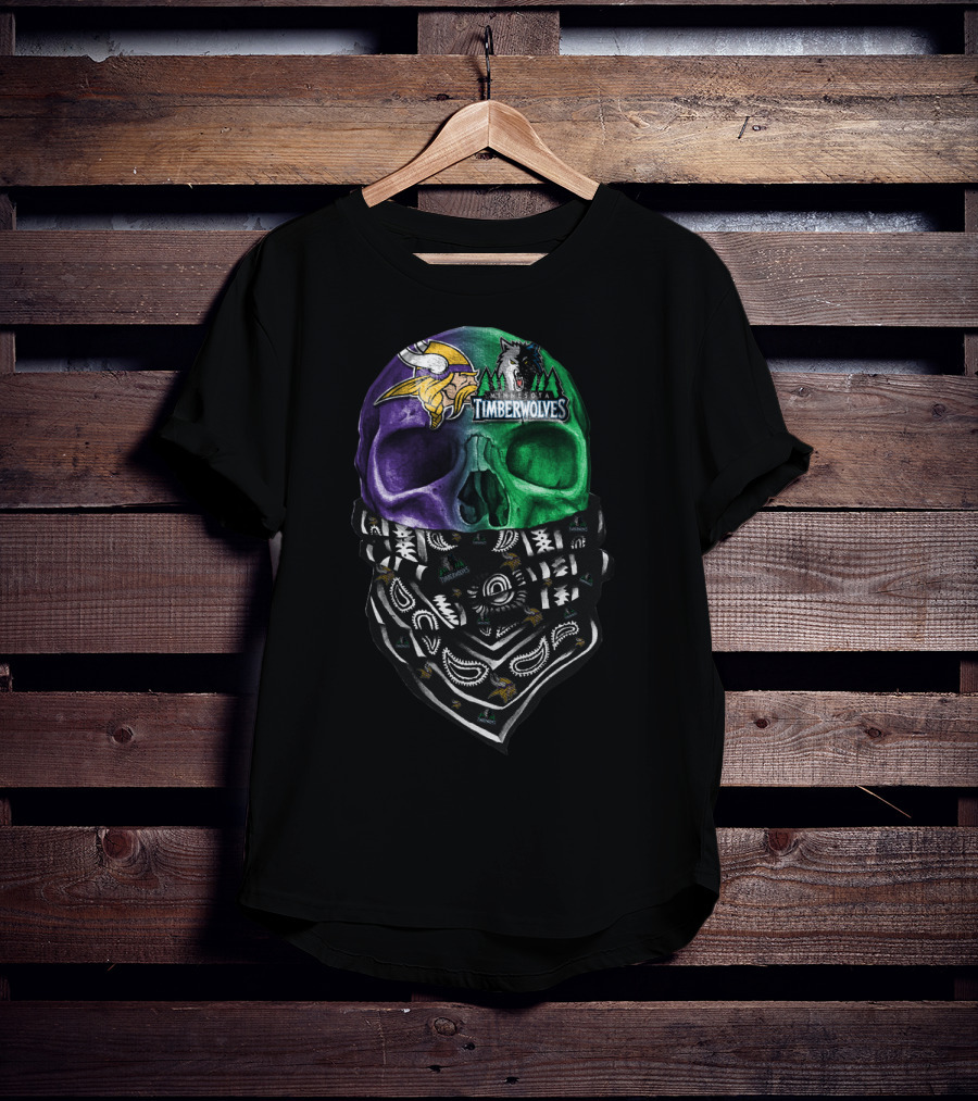 Minnesota Vikings Timberwolves Skull Bandana T-Shirt