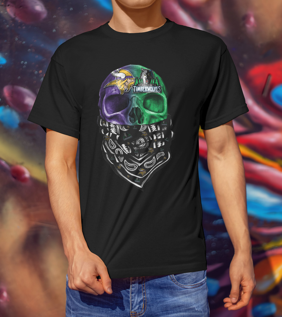 Minnesota Vikings Timberwolves Skull Bandana T-Shirt