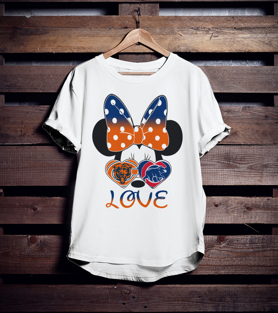 Love Minnie Mouse Chicago Bears Cubs Heart Bow T-Shirt