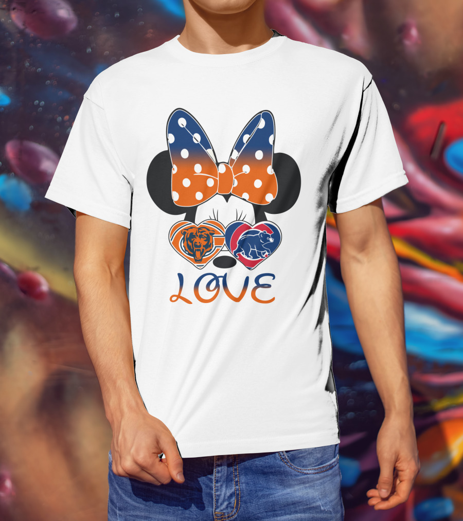 Love Minnie Mouse Chicago Bears Cubs Heart Bow T-Shirt