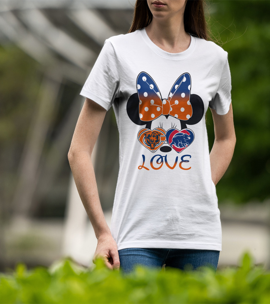 Love Minnie Mouse Chicago Bears Cubs Heart Bow T-Shirt