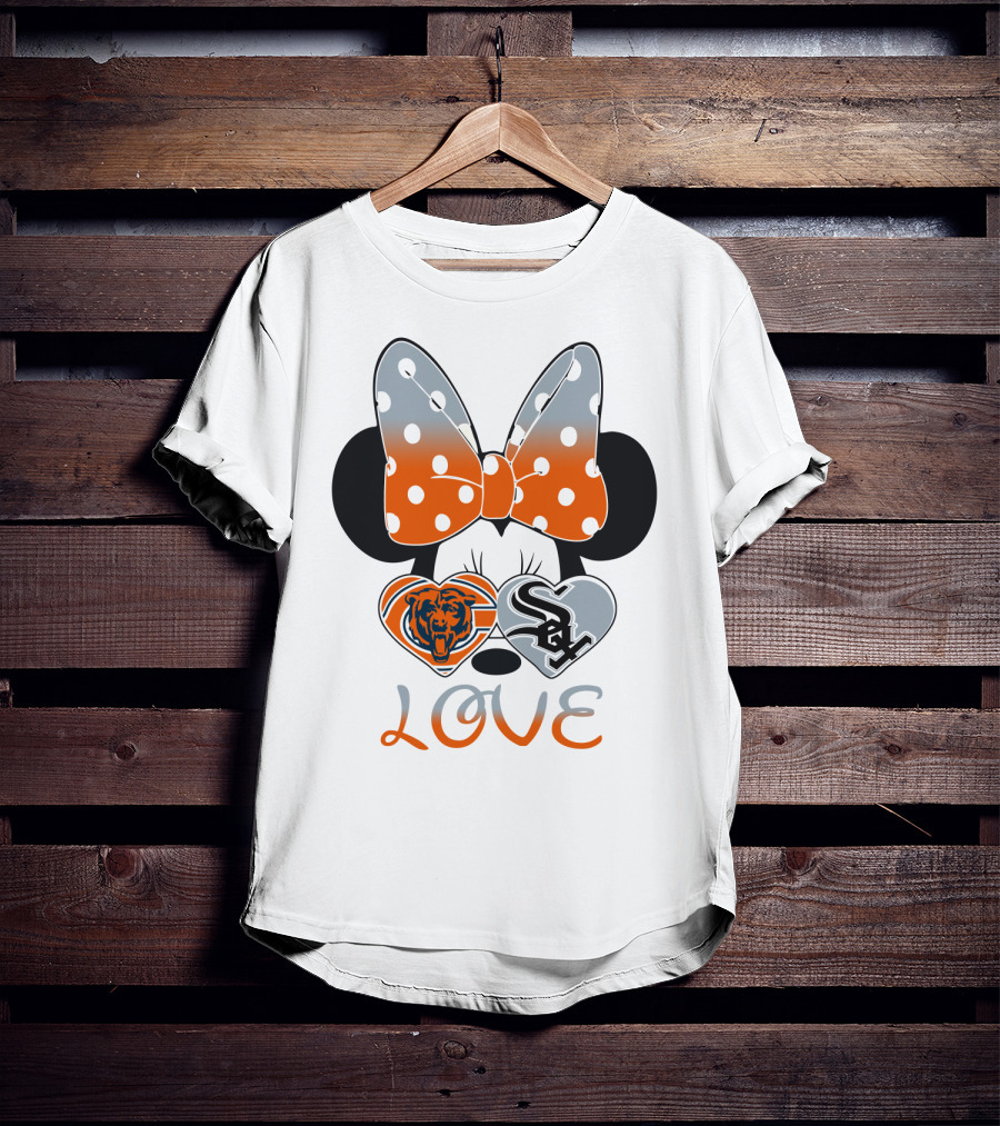Love Chicago Bears White Sox Minnie Bow Hearts T-Shirt