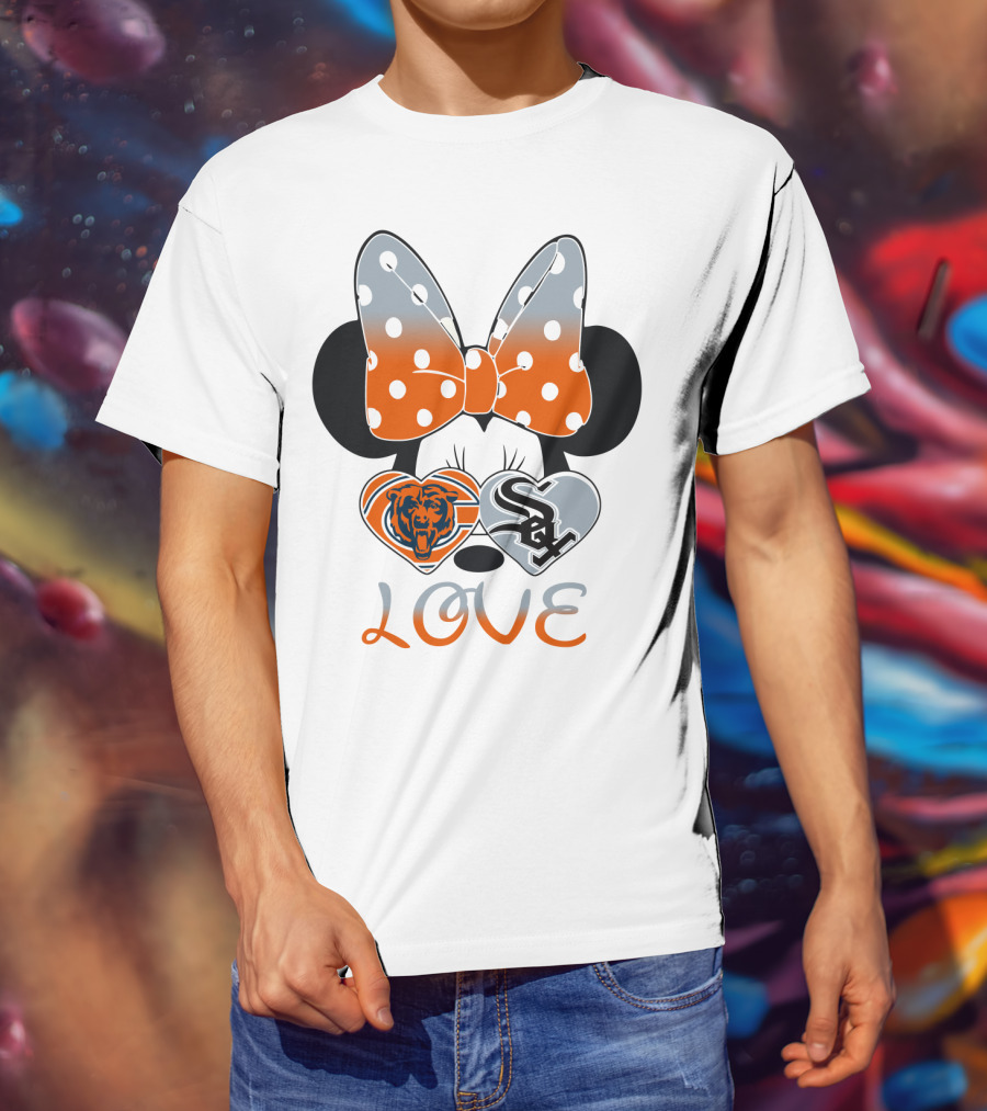 Love Chicago Bears White Sox Minnie Bow Hearts T-Shirt