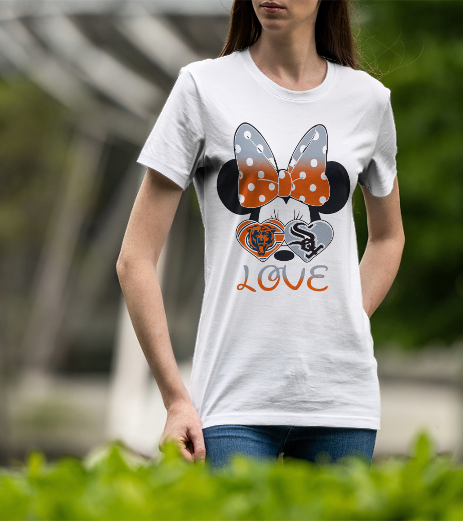 Love Chicago Bears White Sox Minnie Bow Hearts T-Shirt