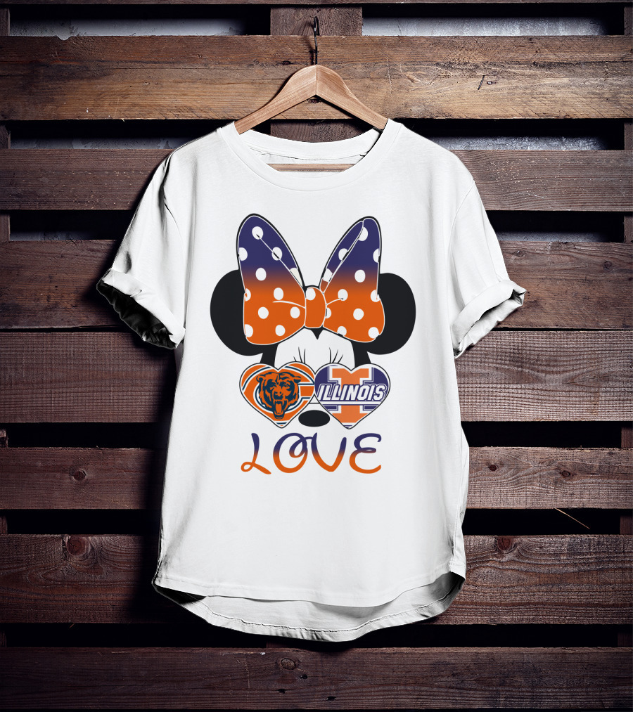 Minnie Bow Chicago Bears Illinois Fighting Illini Love T-Shirt