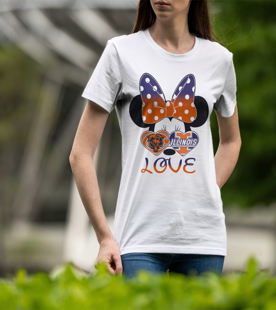Minnie Bow Chicago Bears Illinois Fighting Illini Love T-Shirt