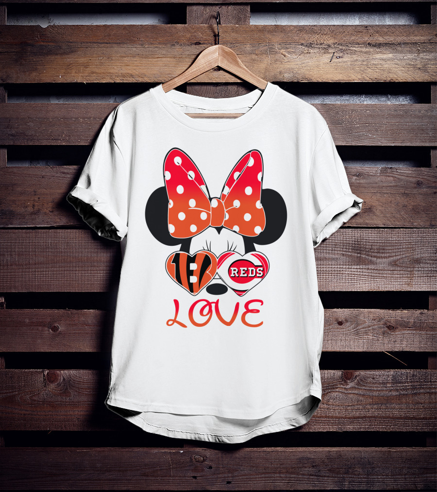 Minnie Love Bengals Reds Hearts T-Shirt