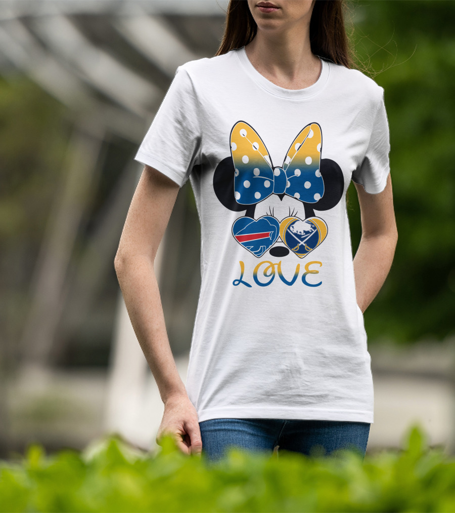 Love Mickey Bow Buffalo Sabres Bills Heart T-Shirt