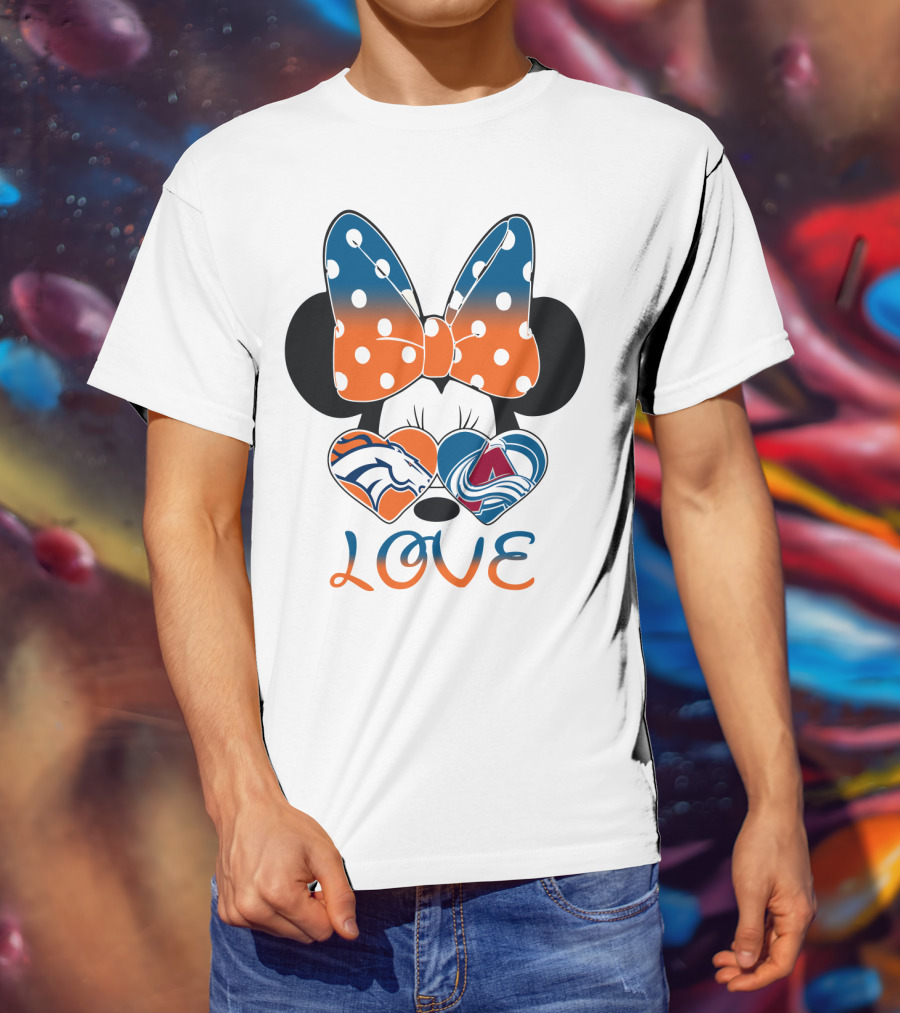 Love Colorado Sports Fans Hearts Broncos Avalanche Minnie Mouse T-Shirt