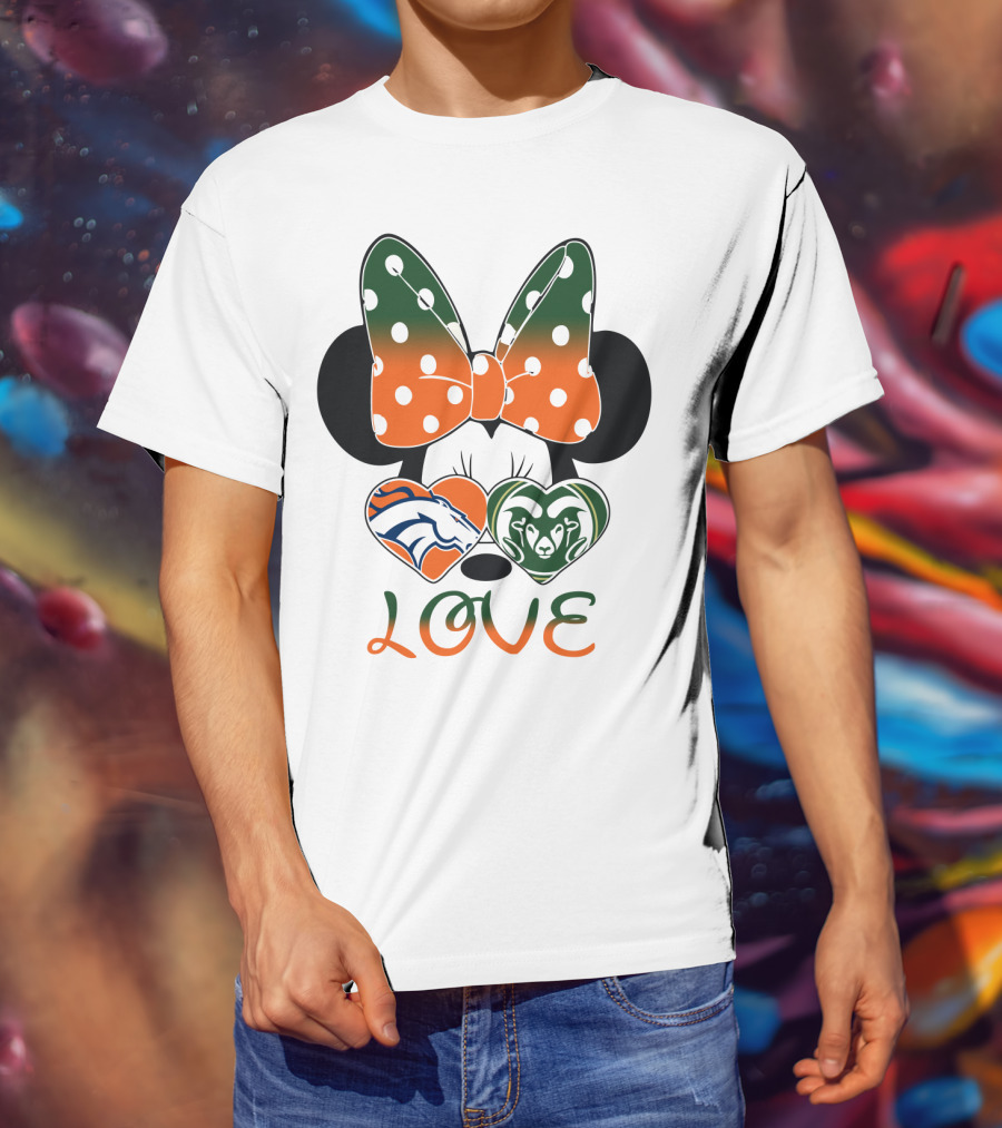 Minnie Love Denver Broncos And Colorado State Rams T-Shirt