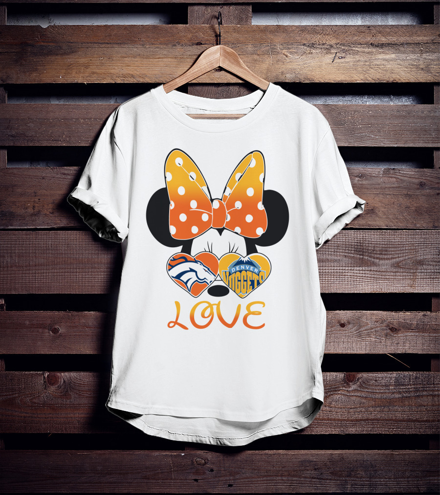 Minnie Bow Love Denver Broncos Nuggets Hearts T-Shirt