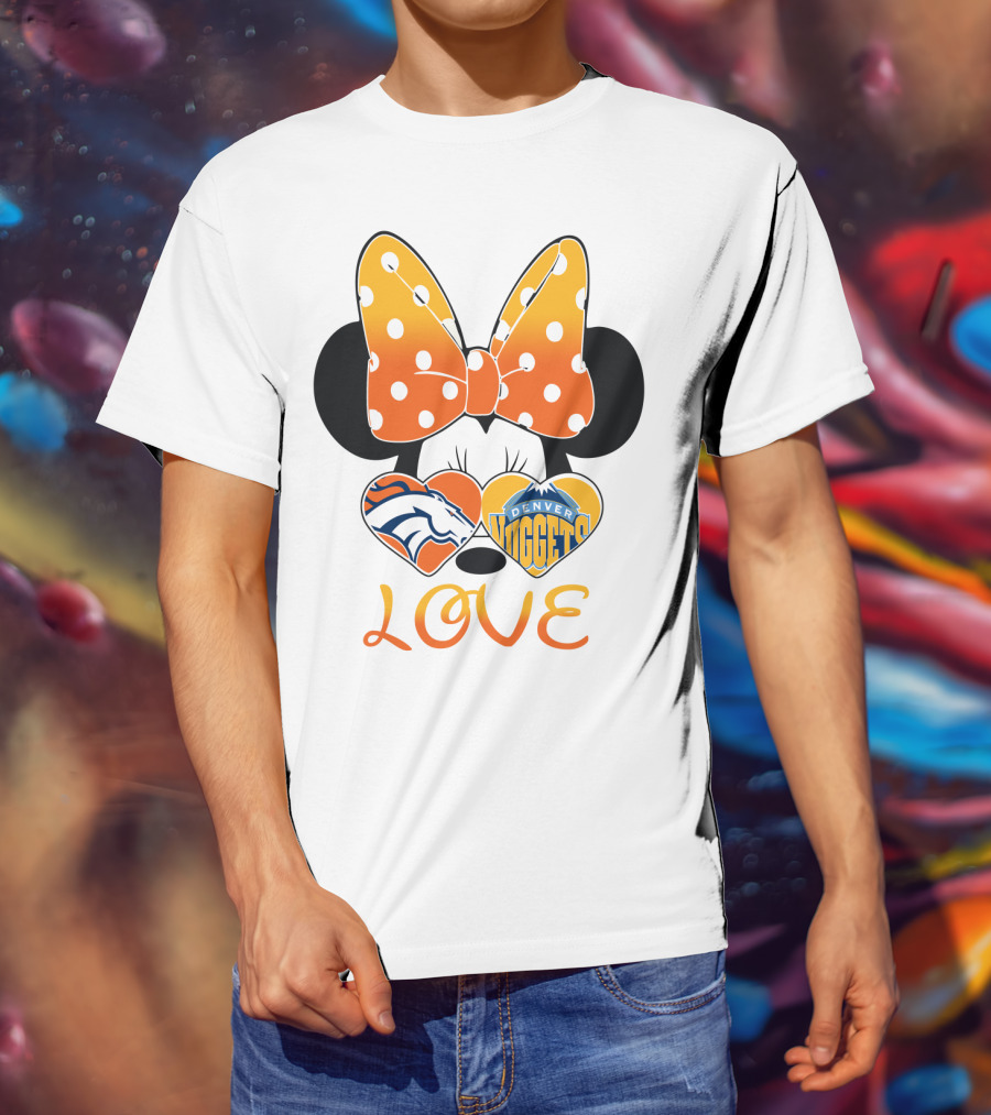 Minnie Bow Love Denver Broncos Nuggets Hearts T-Shirt