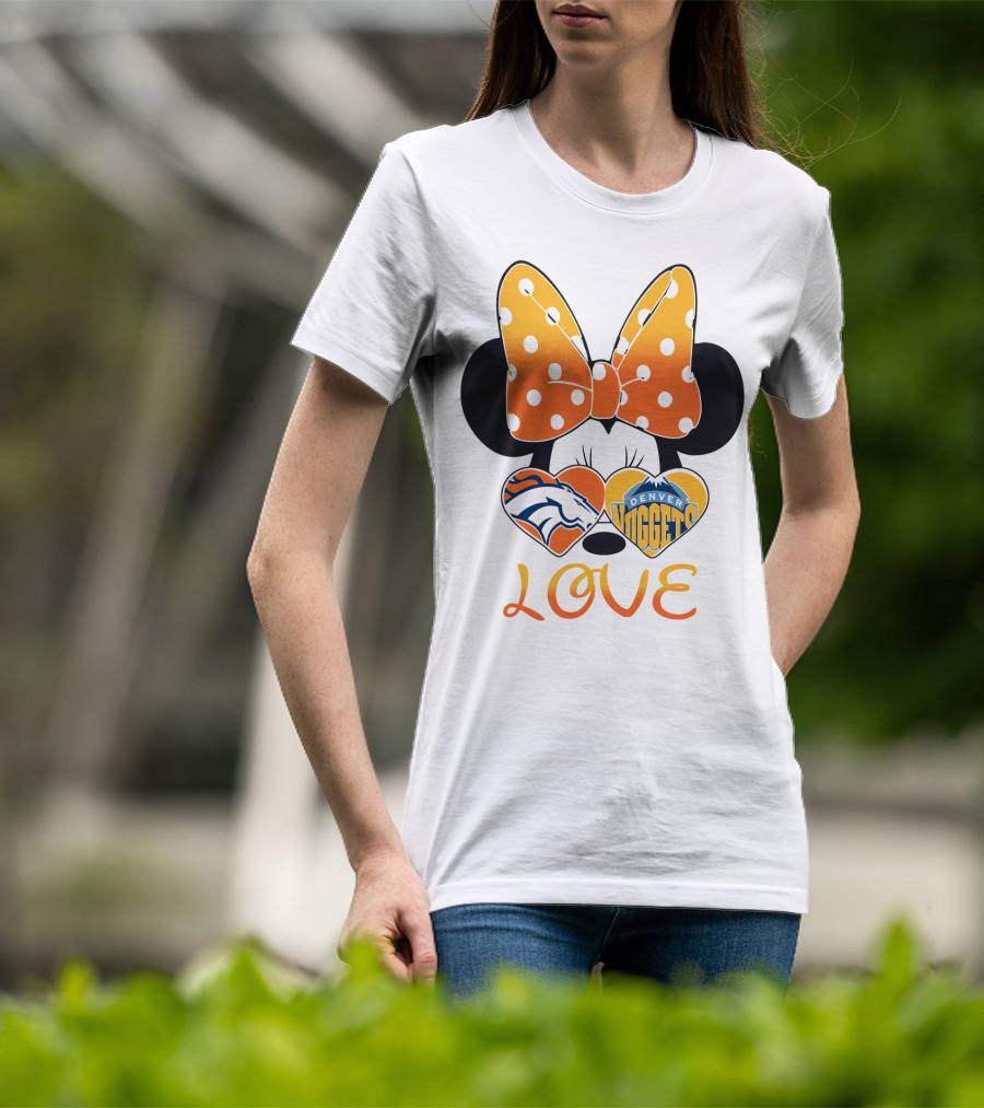 Minnie Bow Love Denver Broncos Nuggets Hearts T-Shirt