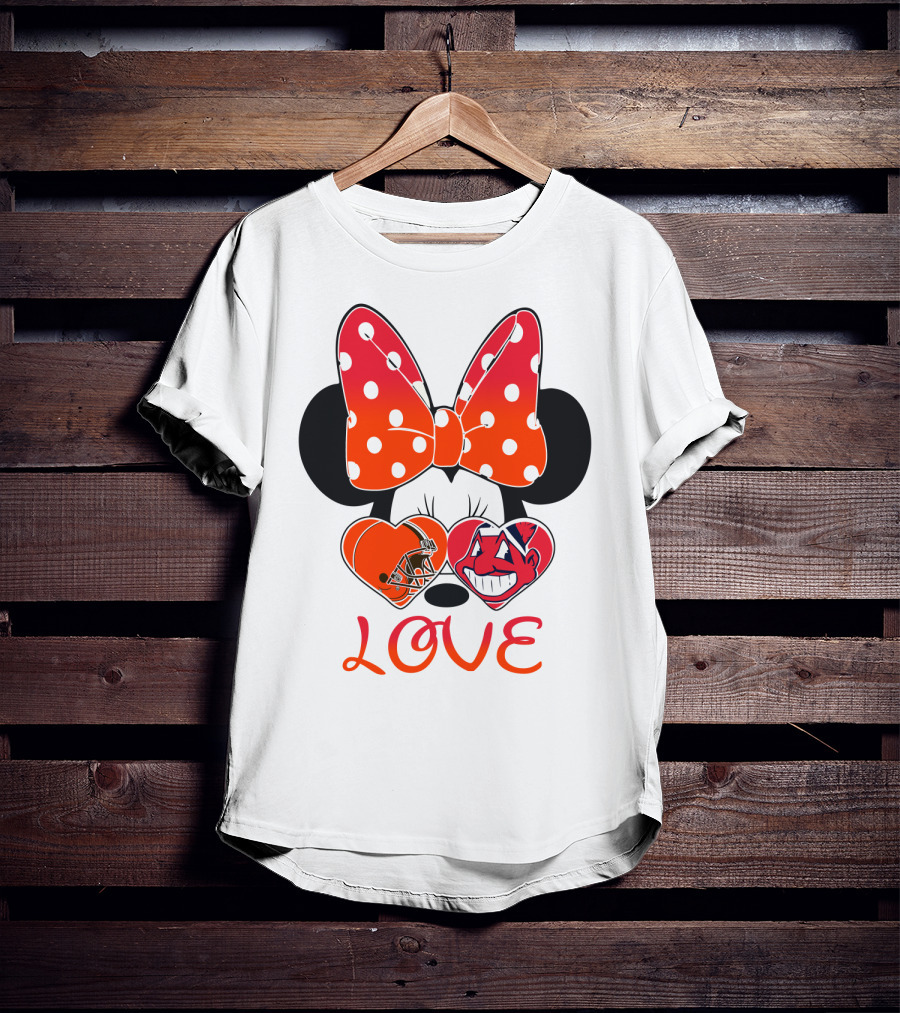 Love Minnie Bow Cleveland Browns Chiefs Wahoo Hearts T-Shirt