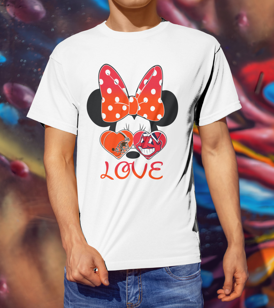 Love Minnie Bow Cleveland Browns Chiefs Wahoo Hearts T-Shirt