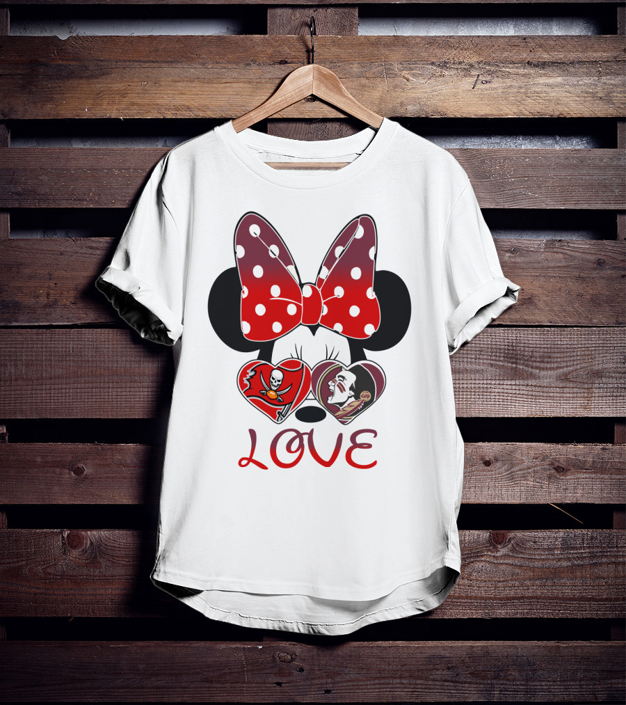 Mic 025 Love Buccaneers Skull And Dracula Heart Minnie Ears Bow T-Shirt