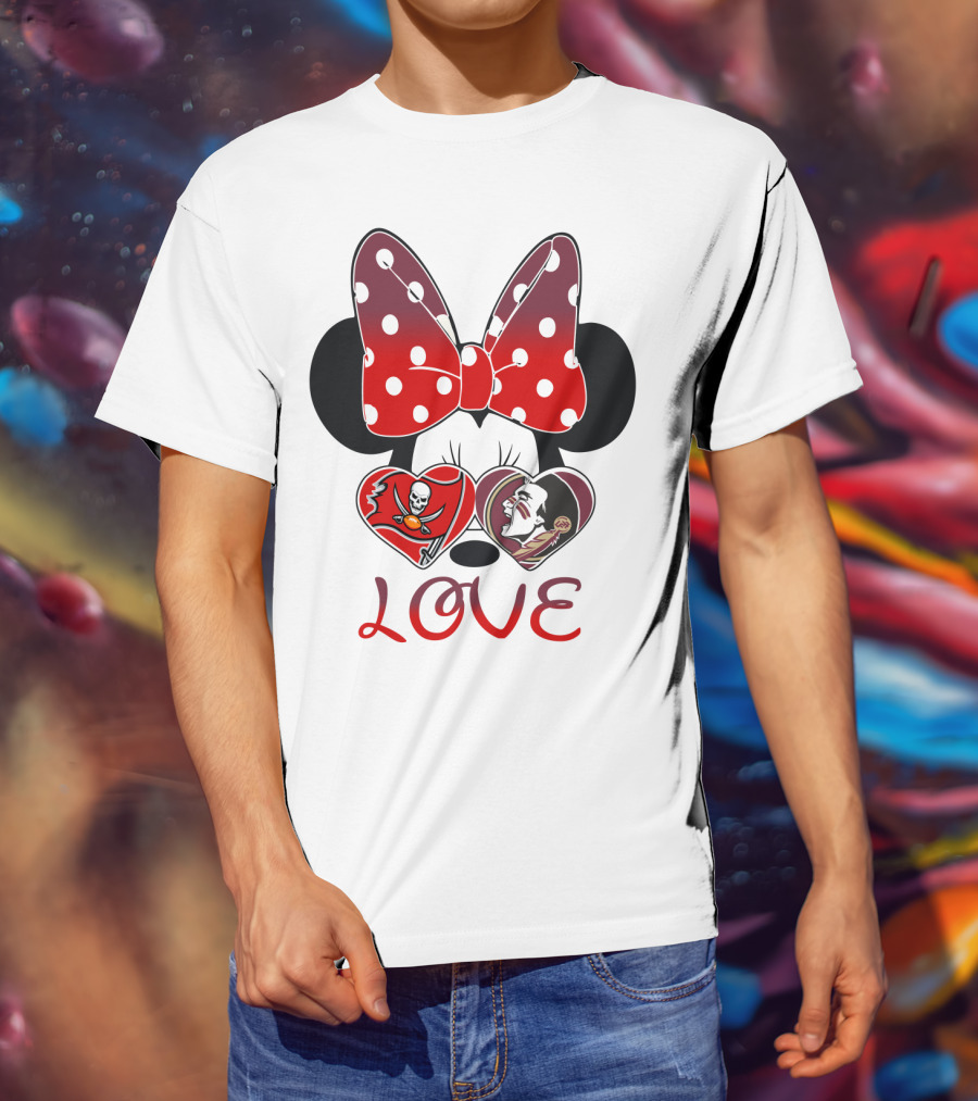 Mic 025 Love Buccaneers Skull And Dracula Heart Minnie Ears Bow T-Shirt