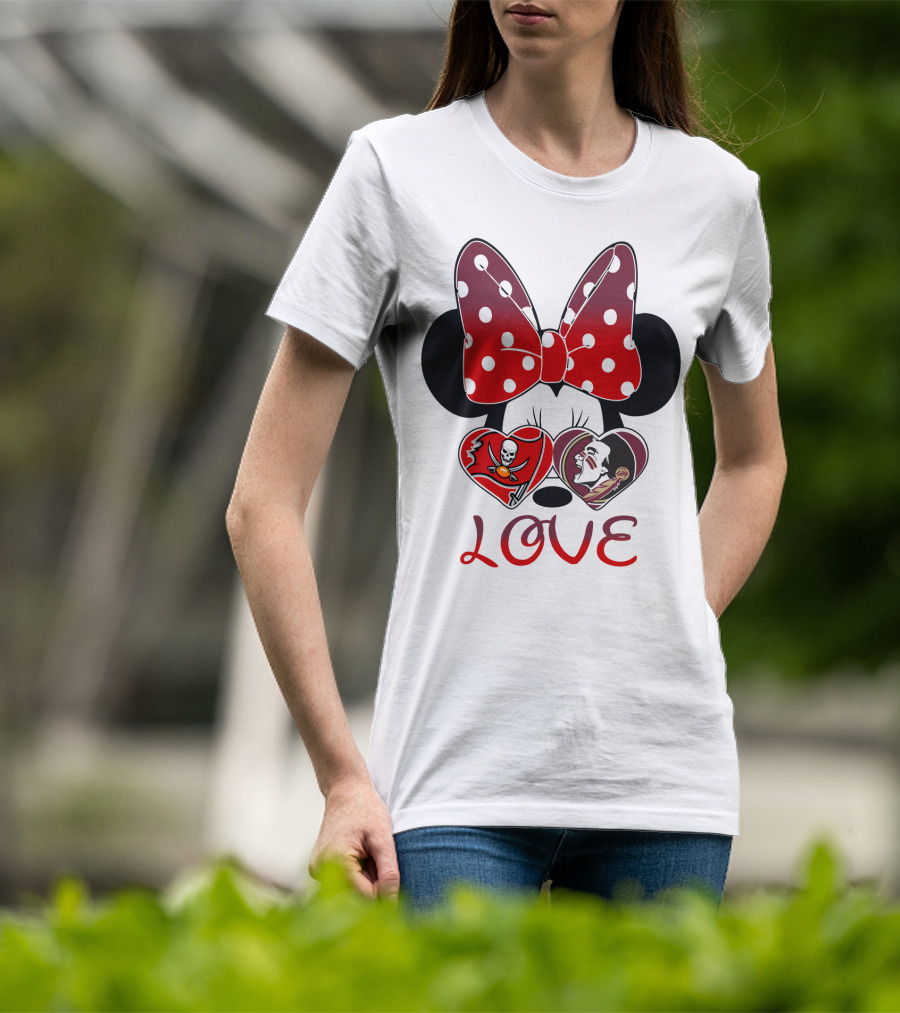 Mic 025 Love Buccaneers Skull And Dracula Heart Minnie Ears Bow T-Shirt