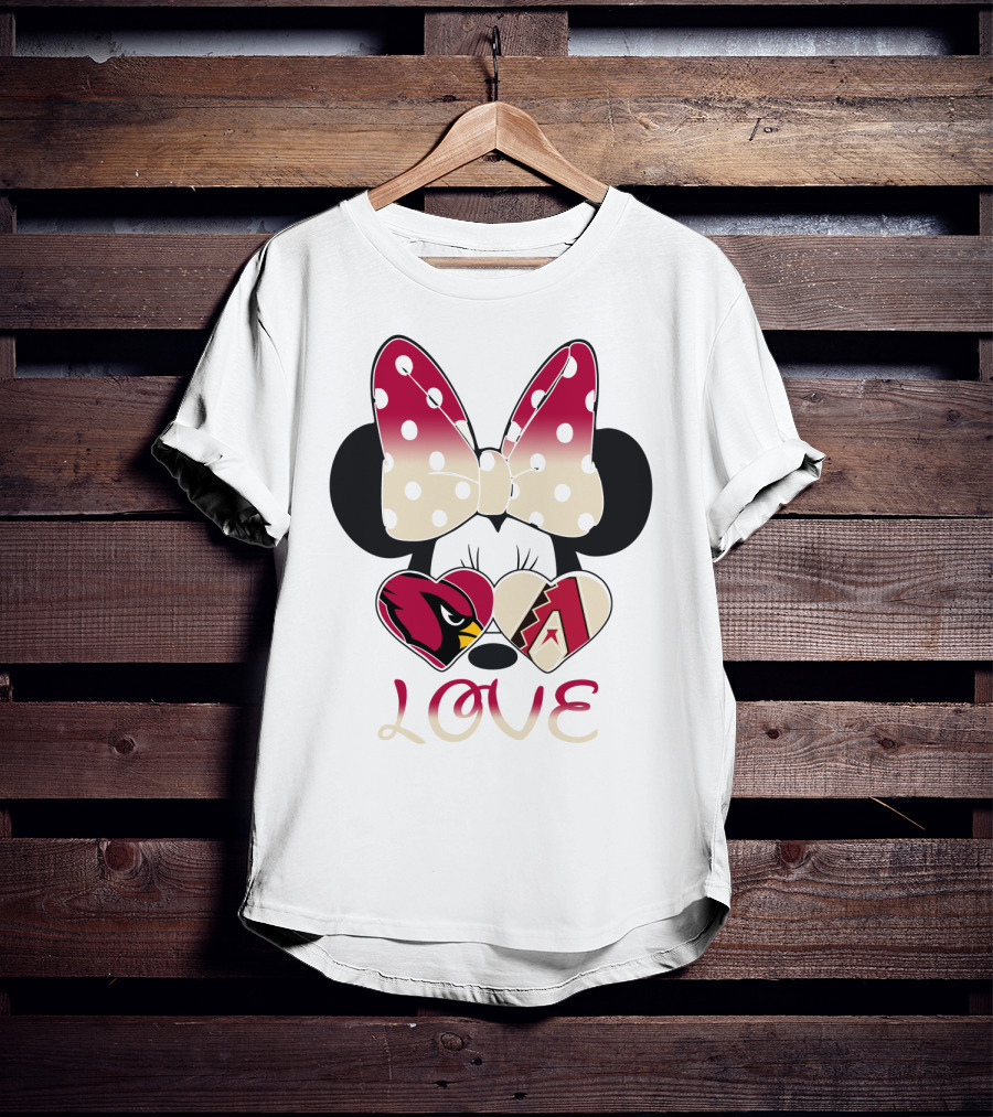 Love Arizona Cardinals Diamondbacks Minnie Bow Hearts T-Shirt