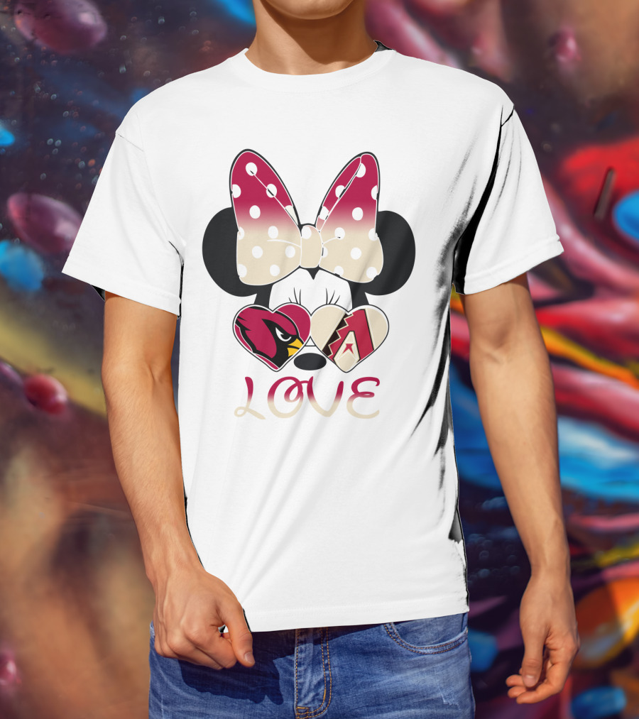 Love Arizona Cardinals Diamondbacks Minnie Bow Hearts T-Shirt