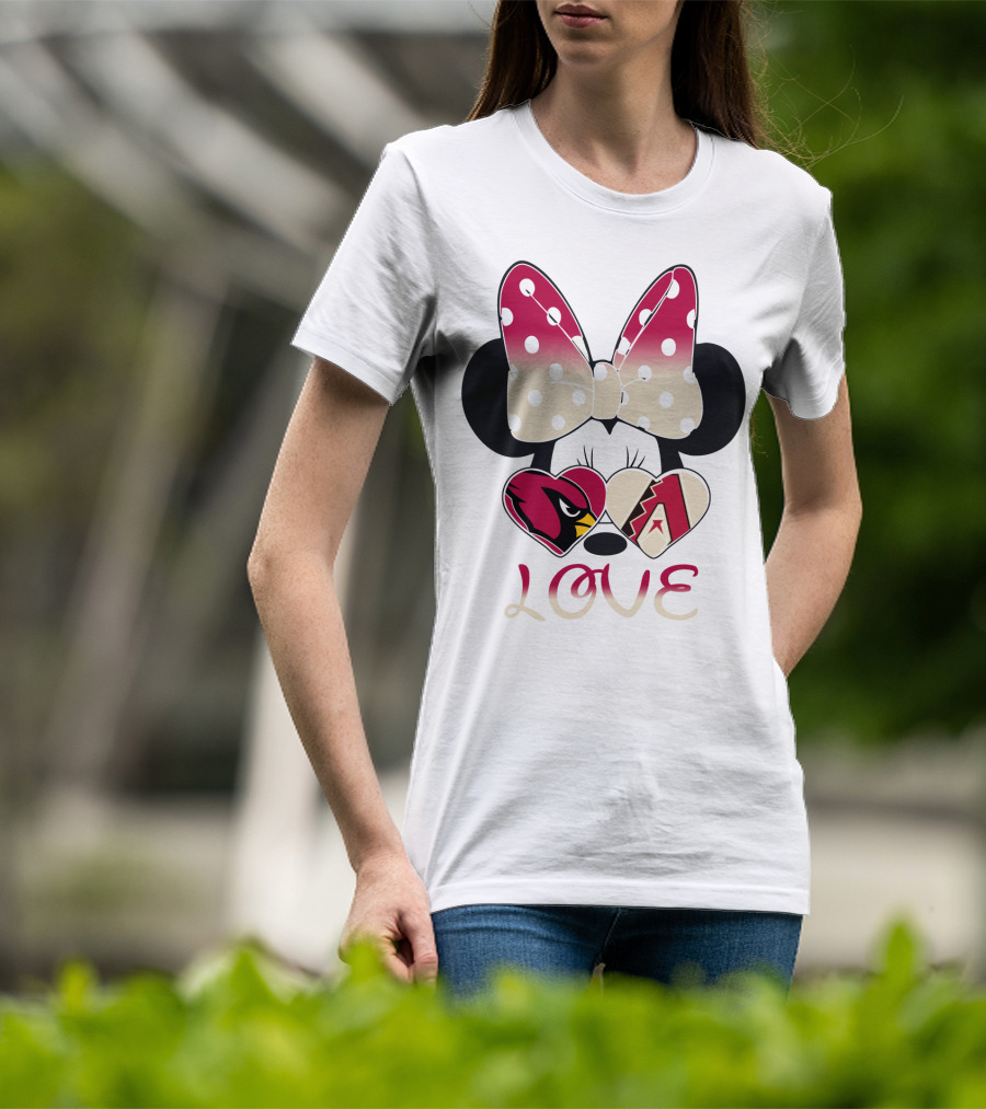 Love Arizona Cardinals Diamondbacks Minnie Bow Hearts T-Shirt