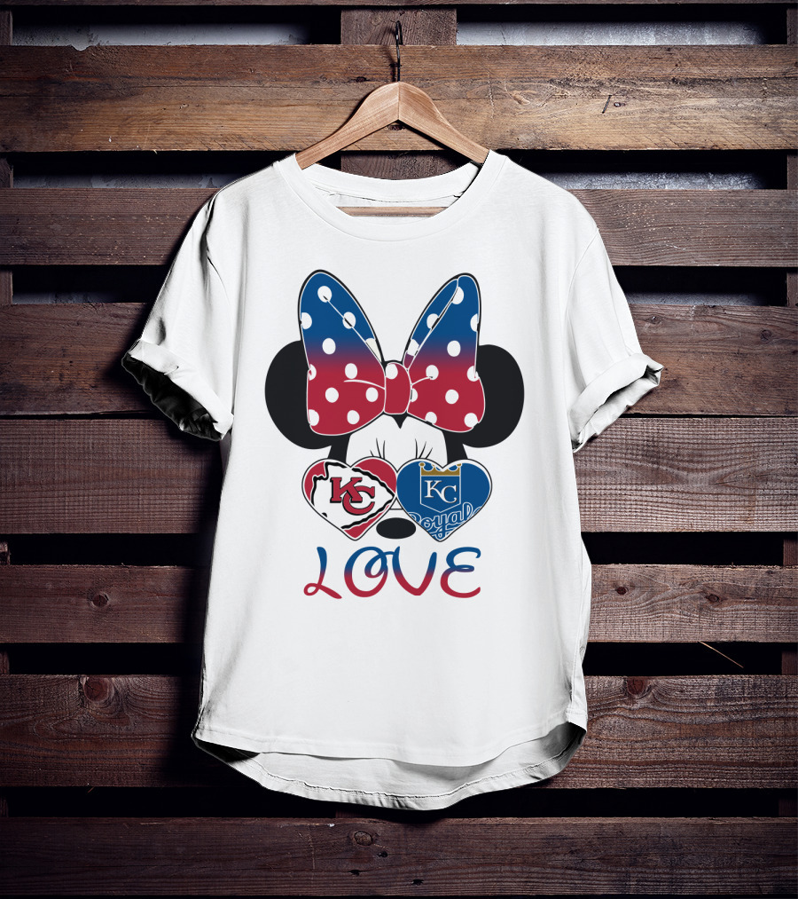 Love Minnie Mouse Kc Chiefs Royals Disney Kansas City T-Shirt