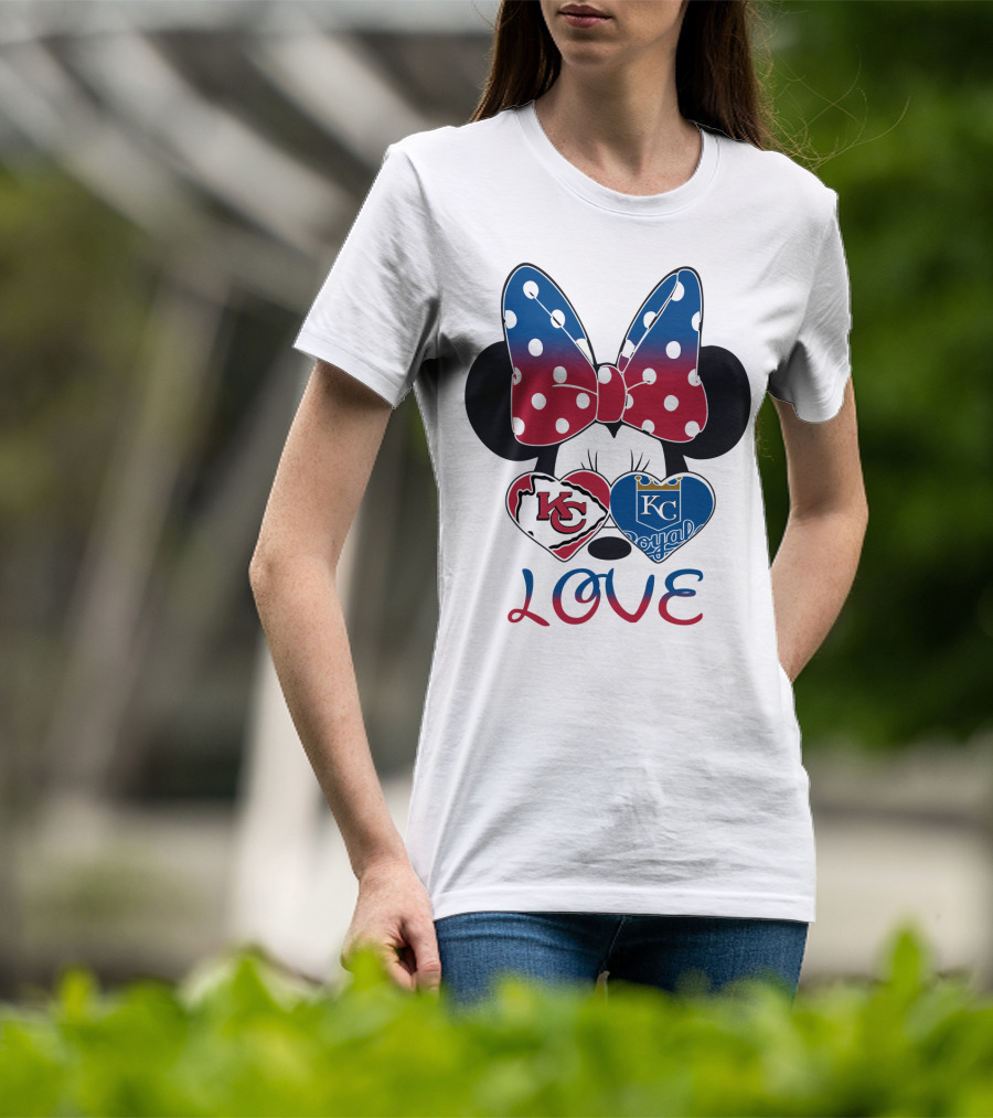 Love Minnie Mouse Kc Chiefs Royals Disney Kansas City T-Shirt