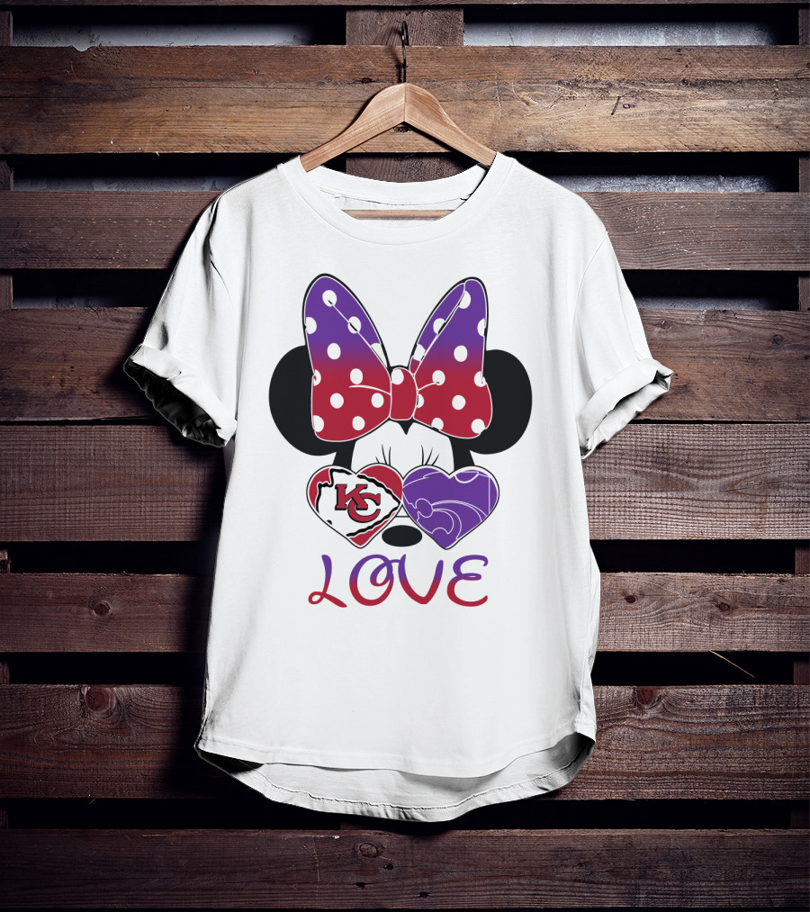 Kansas City Chiefs And Kansas State Wildcats Minnie Mouse Love T-Shirt